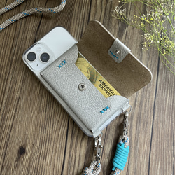 本革カードポケット付スマホケース&ショルダー●シルバー iPhone,Xperia 3枚目の画像