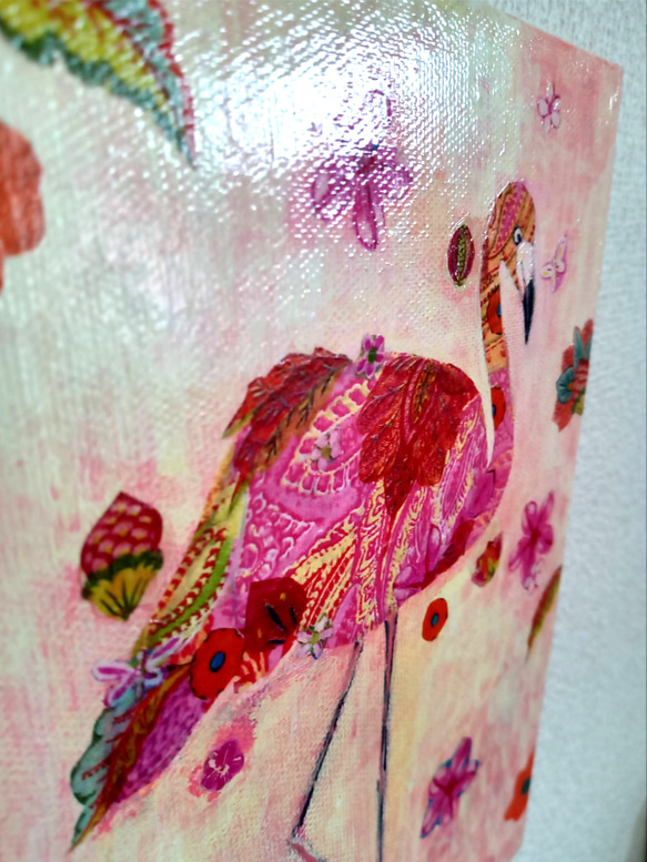 花柄『ピンクフラミンゴ』アクリル絵　原画　アート　絵画　イラスト 9枚目の画像