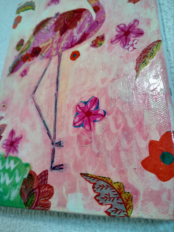 花柄『ピンクフラミンゴ』アクリル絵　原画　アート　絵画　イラスト 6枚目の画像