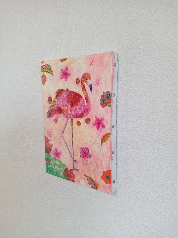 花柄『ピンクフラミンゴ』アクリル絵　原画　アート　絵画　イラスト 3枚目の画像