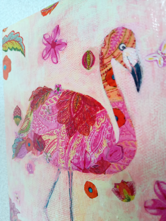 花柄『ピンクフラミンゴ』アクリル絵　原画　アート　絵画　イラスト 7枚目の画像