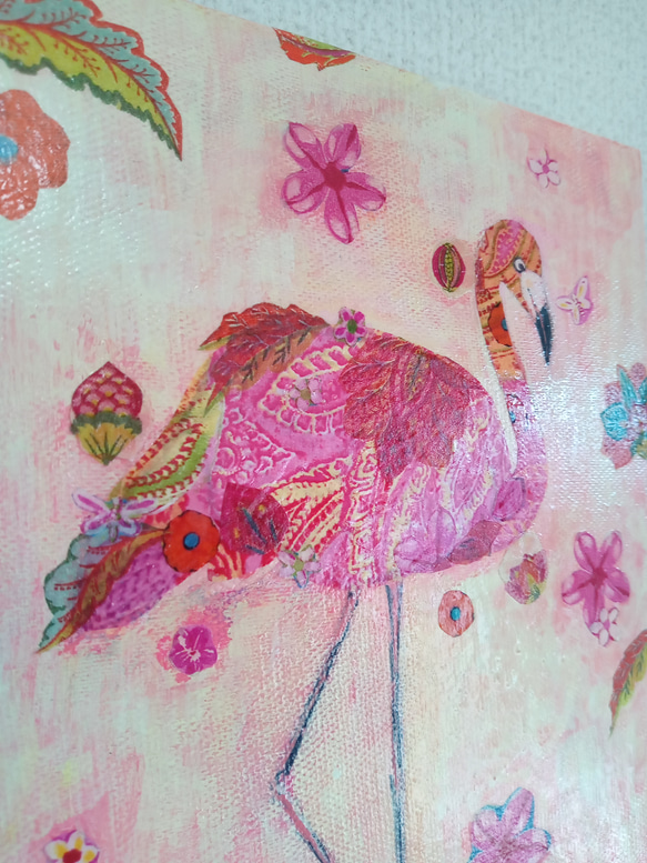 花柄『ピンクフラミンゴ』アクリル絵　原画　アート　絵画　イラスト 5枚目の画像