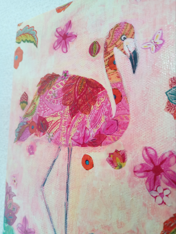 花柄『ピンクフラミンゴ』アクリル絵　原画　アート　絵画　イラスト 4枚目の画像