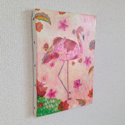 花柄『ピンクフラミンゴ』アクリル絵　原画　アート　絵画　イラスト 2枚目の画像