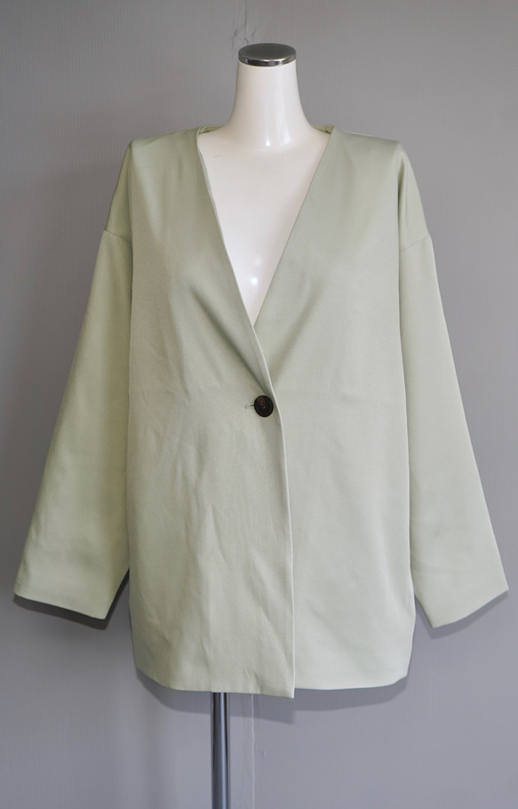 No-Collar Jacket ＋ Slacks 2P SET UP (pale mint)セットアップ グリーン 6枚目の画像