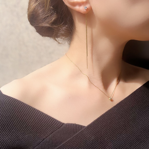 値下げ！APM monaco 2way ローズゴールドチェーンリンクピアス coco vanilla* goldジルコニア ダブルチェーン ピアス(イヤリング