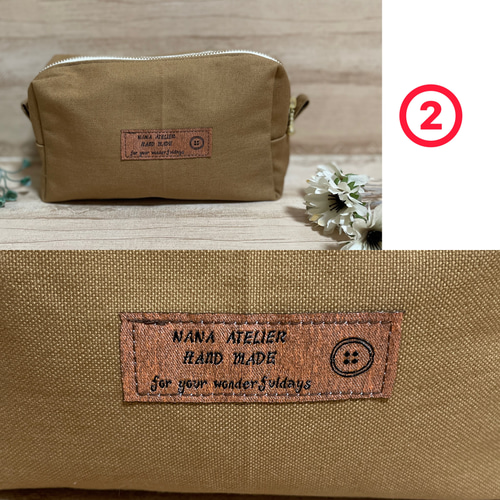 タグ付きポーチ Mサイズ ポーチ 花柄 ブラウン 小物入れ ポーチ