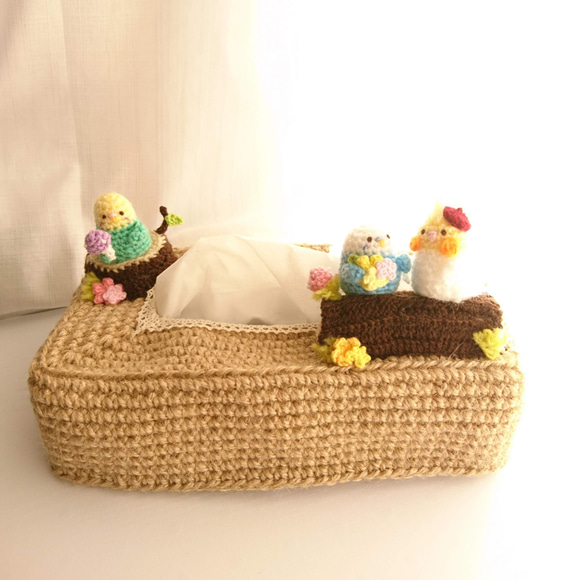 受注制作】森のインコちゃんティッシュケース その他インテリア