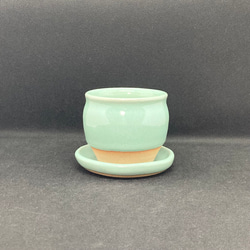 小ぶりな植木鉢　〜レトロな翠色・受け皿付き〜 4枚目の画像