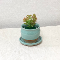 小ぶりな植木鉢　〜レトロな翠色・受け皿付き〜 3枚目の画像