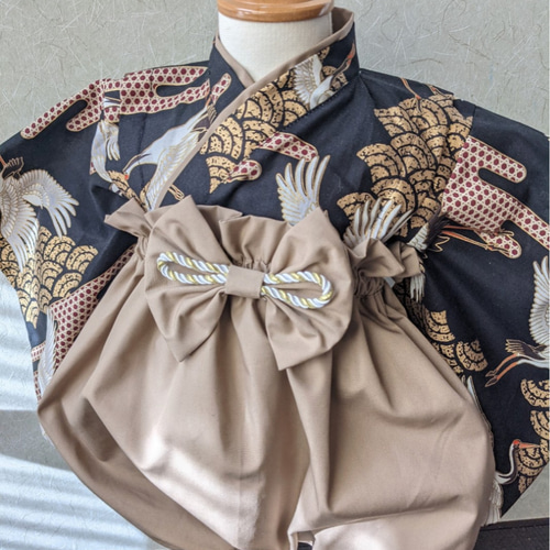 ベビー袴＆かぶれる兜3ヶ月〜鶴✕ベージュ