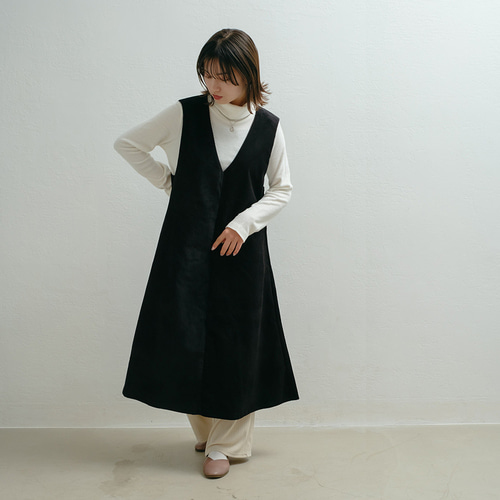 フレンチコーデュロイ　リバティ　タナローン　ジャンパースカート ワンピース 秋冬新作] コーデュロイ Vネック ジャンパースカート ワンピース