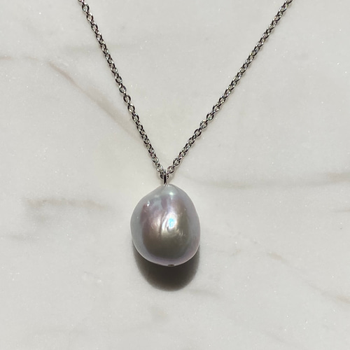 14mm✨グレーバロックパールネックレス✨選べるチェーンシルバー 