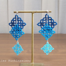 【訂做】梭織蕾絲方形耳環三件（藍色） 第7張的照片