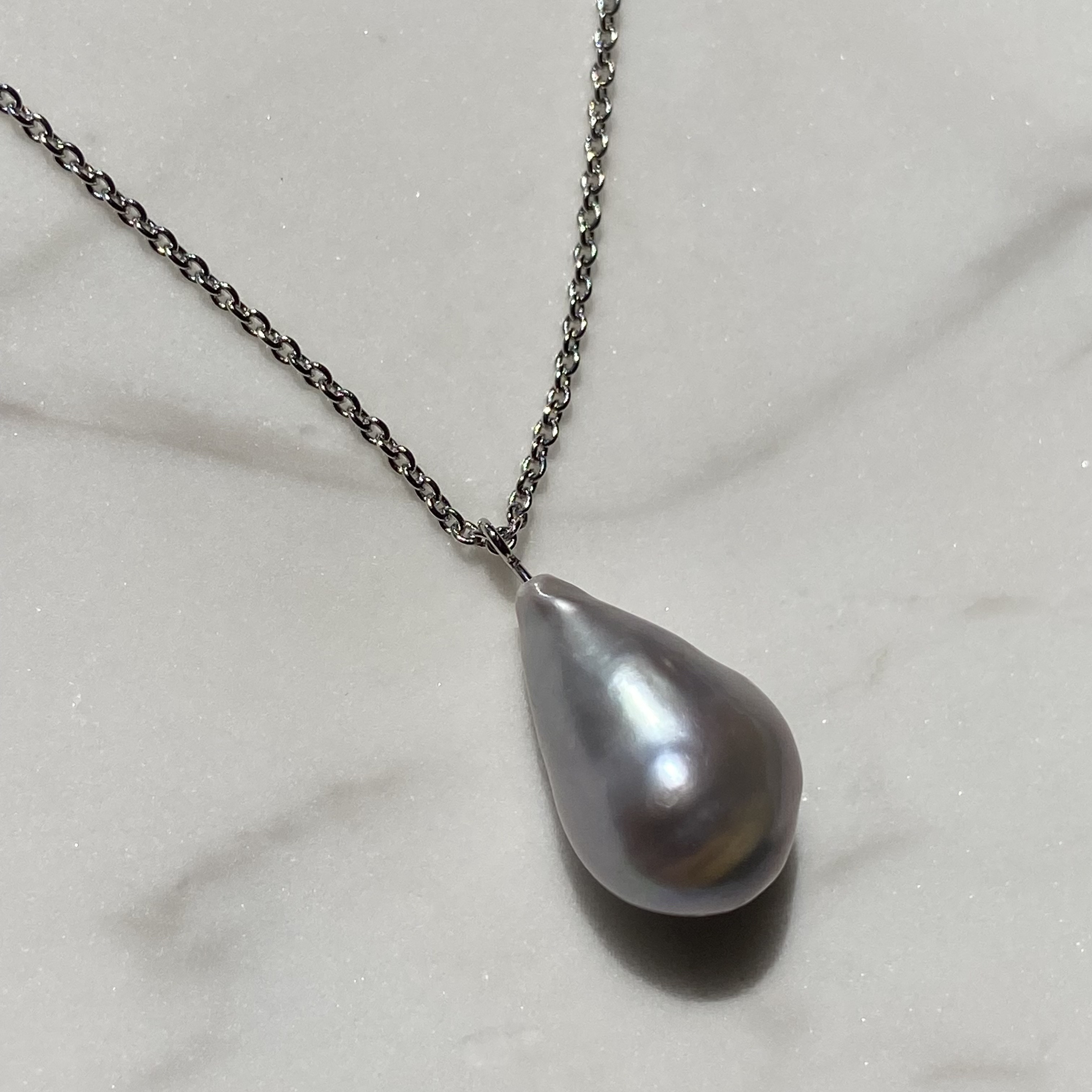 18mm✨グレー✨バロックパールネックレス✨選べるチェーンシルバー／ゴールド/14kgf
