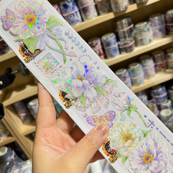 巻売 ステッカー セット★ 海外 マスキングテープ マステ PET 装飾 花 ① Pion]花様 Pattern girls クリアPETテープ(剥離紙付き) 台湾マスキング