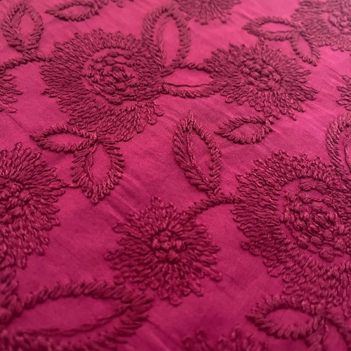 着物 単衣 ダークマゼンタ 刺繍 ピンク コットン きもの 着物 単衣 ダークマゼンタ 刺繍 ピンク コットン きもの
