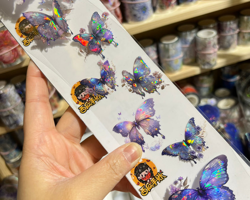 海外PETテープ 切り売り 紫色の蝶 海外マステ コラージュ 貝殻光