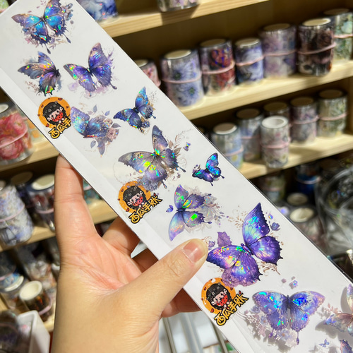 海外PETテープ 切り売り 紫色の蝶 海外マステ コラージュ 貝殻光