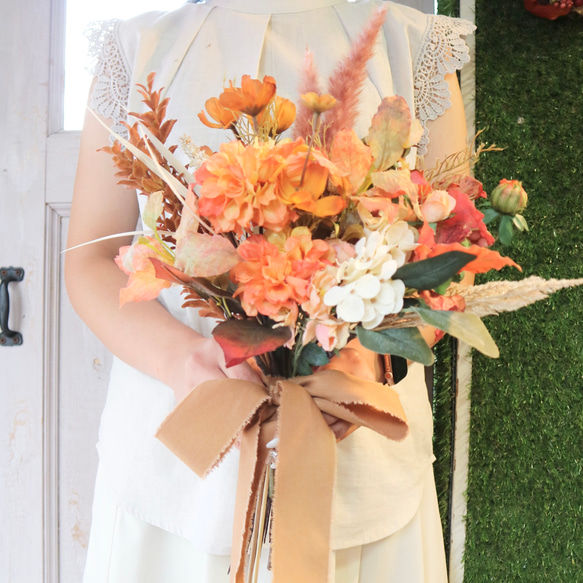 テラコッタカラーがオシャレなブーケ ブートニア付き 結婚式  