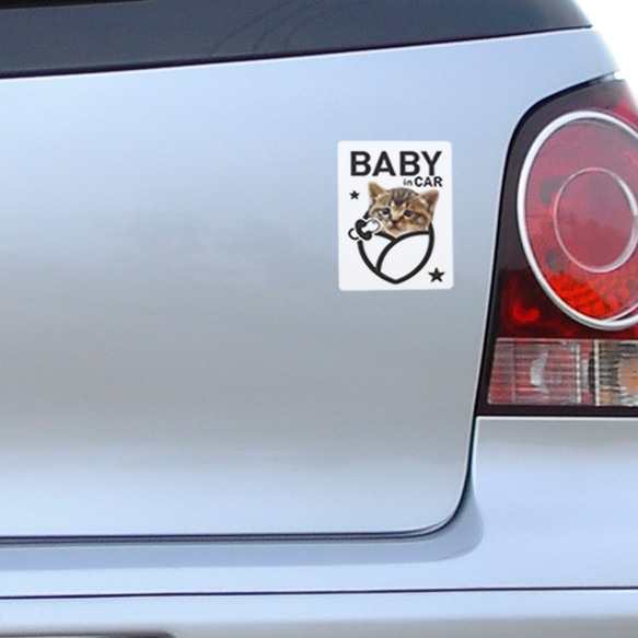ステッカー 車 おしゃれ BABY in CAR 猫ステッカー（ホワイト） ドライブ 赤ちゃん ベイビィ シール 車 ね 8枚目の画像