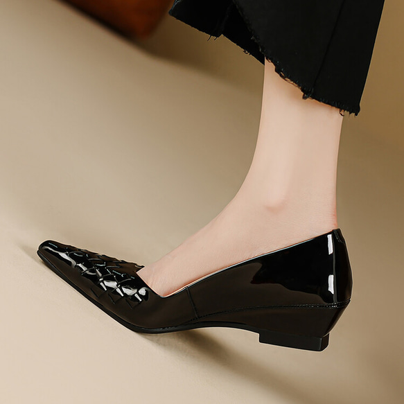 23 新款女式真皮鞋時尚獨特高跟鞋高跟鞋 22 厘米-24.5 厘米 #832 黑色⭐免運費⭐ 第5張的照片