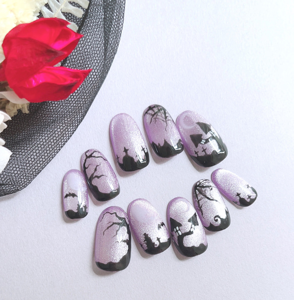 【SPICE】　紫マグネットのハロウィン用ネイルチップ　♢ナイトメア・ビフォア・ハロウィン♢ 1枚目の画像
