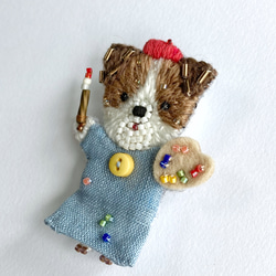 18秋のおともだちブローチ　犬　ビーズ刺繍　オートクチュール刺繍 5枚目の画像