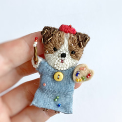 18秋のおともだちブローチ　犬　ビーズ刺繍　オートクチュール刺繍 7枚目の画像