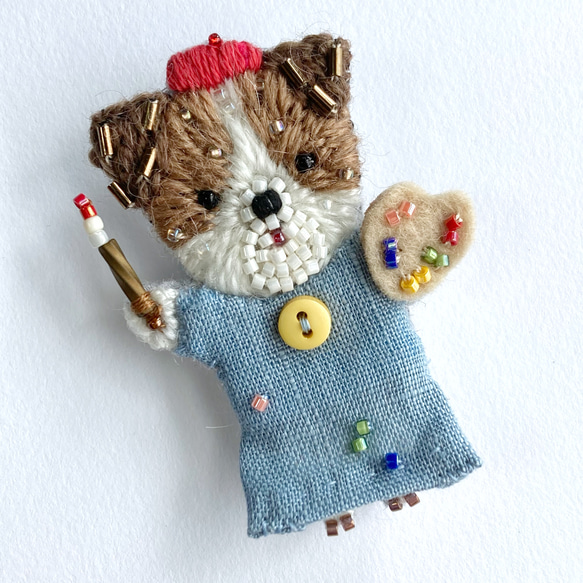 18秋のおともだちブローチ　犬　ビーズ刺繍　オートクチュール刺繍 4枚目の画像