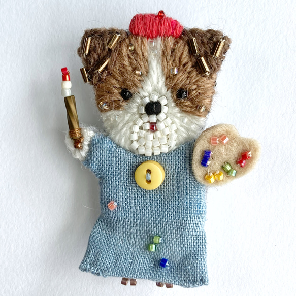 18秋のおともだちブローチ　犬　ビーズ刺繍　オートクチュール刺繍 6枚目の画像