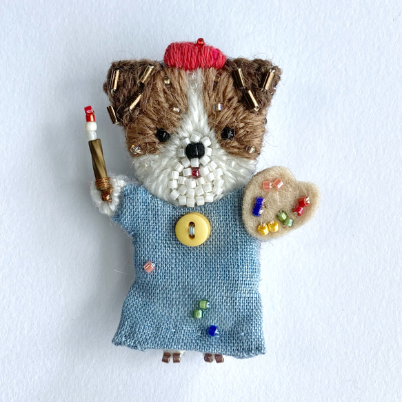 18秋のおともだちブローチ　犬　ビーズ刺繍　オートクチュール刺繍 3枚目の画像