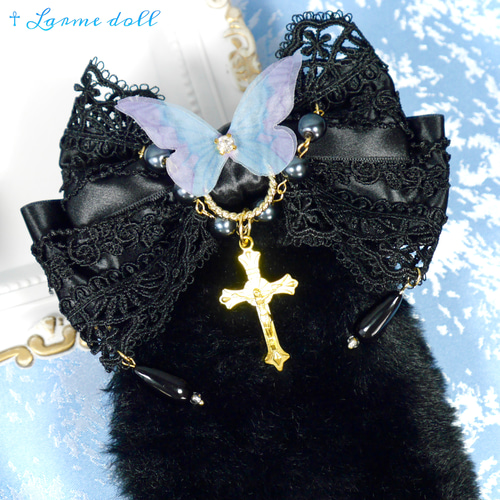 受注生産】《☥》たれうさ耳ロリィタリボンヘアクリップ(黒) ヘア  