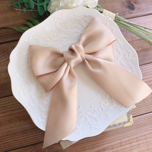 ♡ 3点 Rose サテンリボンヘアクリップ white ♡ ♡【2個set】Ribbon rose サテンリボンヘアクリップ white