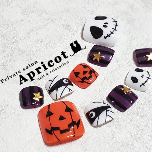 ジェルネイルチップ】B-121☆サイズ変更OK☆ハロウィンフットネイル  