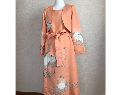 25064 着物リメイク　ワンピース　訪問着　２Way　M リボン・ボレロ付 ba7dcd277ba700c81f0abc59368f36