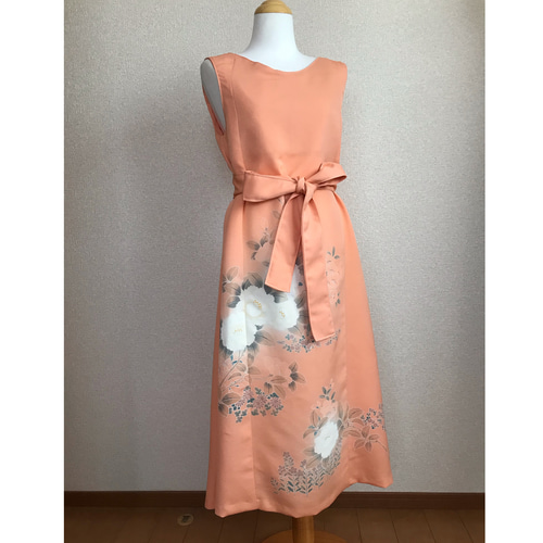 8☆訪問着☆着物リメイク☆Aラインワンピース＆ボレロ☆M☆一点