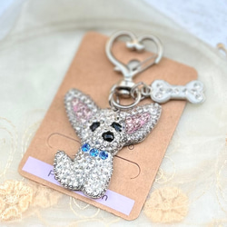 受注製作品 スワロフスキー・クリスタルで作成したキーチャーム チワワ