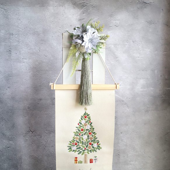 クリスマスツリータペストリー☆ポインセチア☆No.52　クリスマス　ノエル　タペストリー　壁掛け　クリスマスギフト 5枚目の画像