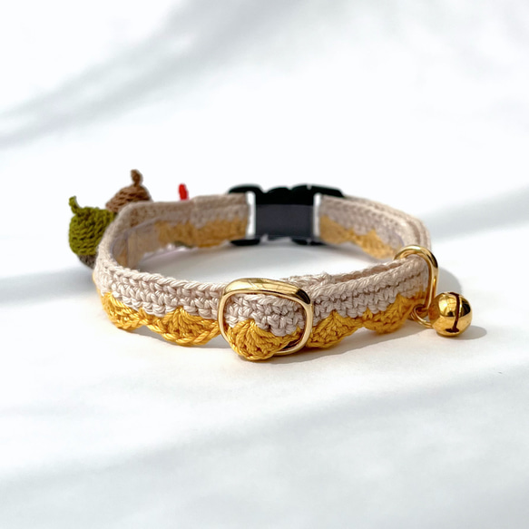 どんぐり　猫さんにやさしい首輪【かぎ針編み　猫の首輪　猫　首輪　セーフティバックル　アジャスター　軽い　やわらかい】 9枚目の画像