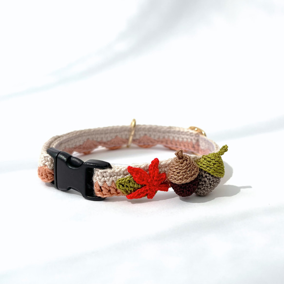 どんぐり　猫さんにやさしい首輪【かぎ針編み　猫の首輪　猫　首輪　セーフティバックル　アジャスター　軽い　やわらかい】 13枚目の画像