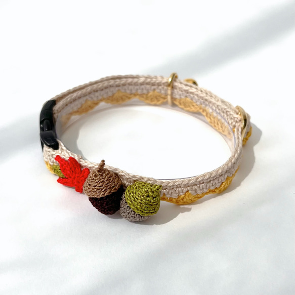 どんぐり　猫さんにやさしい首輪【かぎ針編み　猫の首輪　猫　首輪　セーフティバックル　アジャスター　軽い　やわらかい】 8枚目の画像