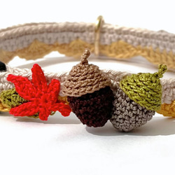 どんぐり　猫さんにやさしい首輪【かぎ針編み　猫の首輪　猫　首輪　セーフティバックル　アジャスター　軽い　やわらかい】 6枚目の画像