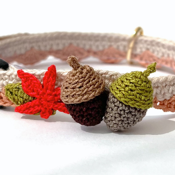 どんぐり　猫さんにやさしい首輪【かぎ針編み　猫の首輪　猫　首輪　セーフティバックル　アジャスター　軽い　やわらかい】 12枚目の画像