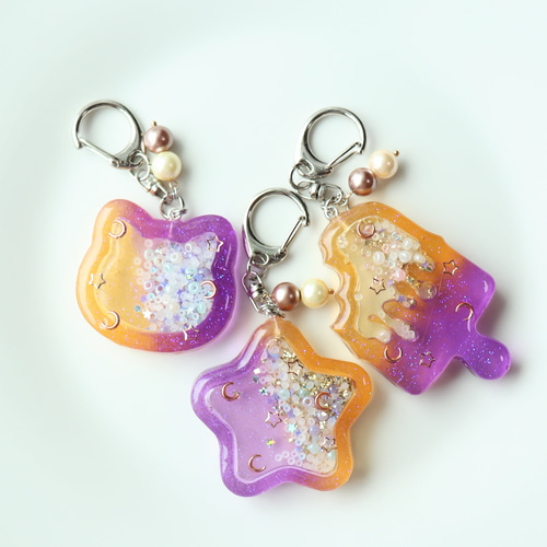 ハロウィン 星 シャカシャカ キーホルダー レジン 秋 キーホルダー  