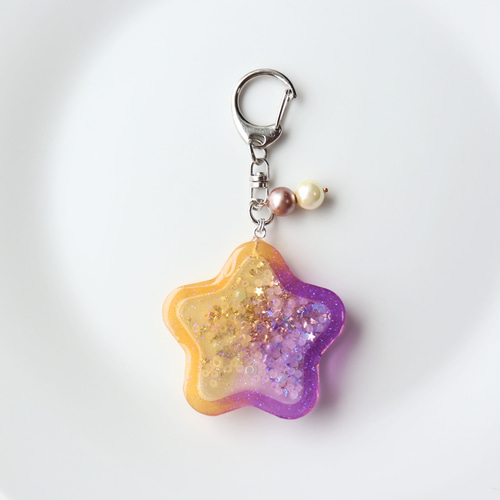 ハロウィン 星 シャカシャカ キーホルダー レジン 秋