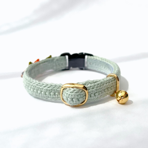 キンモクセイ　猫さんにやさしい首輪【かぎ針編み　猫の首輪　猫　首輪　セーフティバックル　アジャスター　軽い　やわらかい】 19枚目の画像