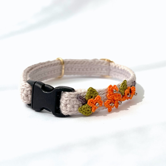 キンモクセイ　猫さんにやさしい首輪【かぎ針編み　猫の首輪　猫　首輪　セーフティバックル　アジャスター　軽い　やわらかい】 11枚目の画像