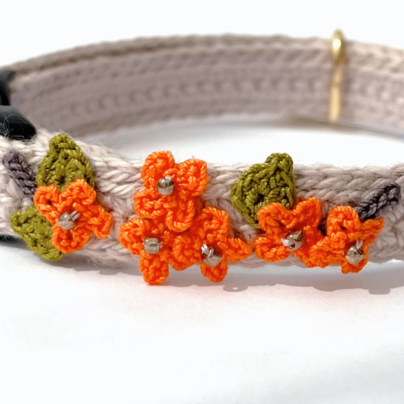 キンモクセイ　猫さんにやさしい首輪【かぎ針編み　猫の首輪　猫　首輪　セーフティバックル　アジャスター　軽い　やわらかい】 10枚目の画像