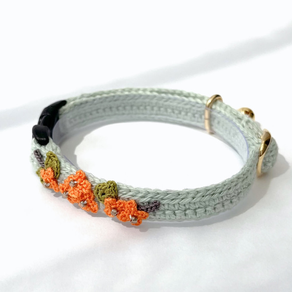 キンモクセイ　猫さんにやさしい首輪【かぎ針編み　猫の首輪　猫　首輪　セーフティバックル　アジャスター　軽い　やわらかい】 18枚目の画像
